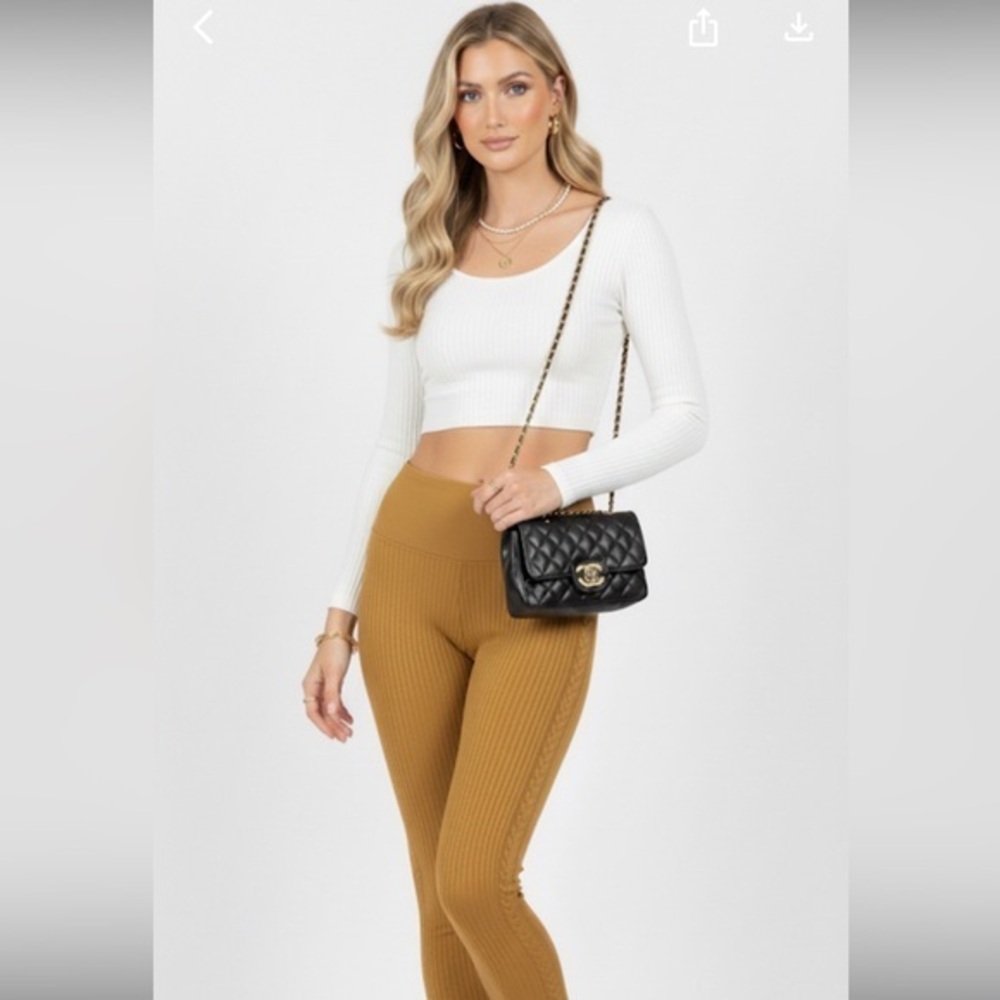 Aerie Highrise Bohemian Braided Ribbed Tan Athleisure Leggings Size Small